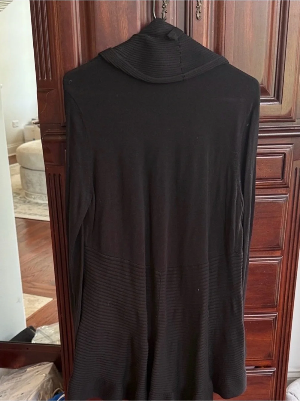 White House Black Market Black Waterfall Cardigan Draped Ribbed Knit L